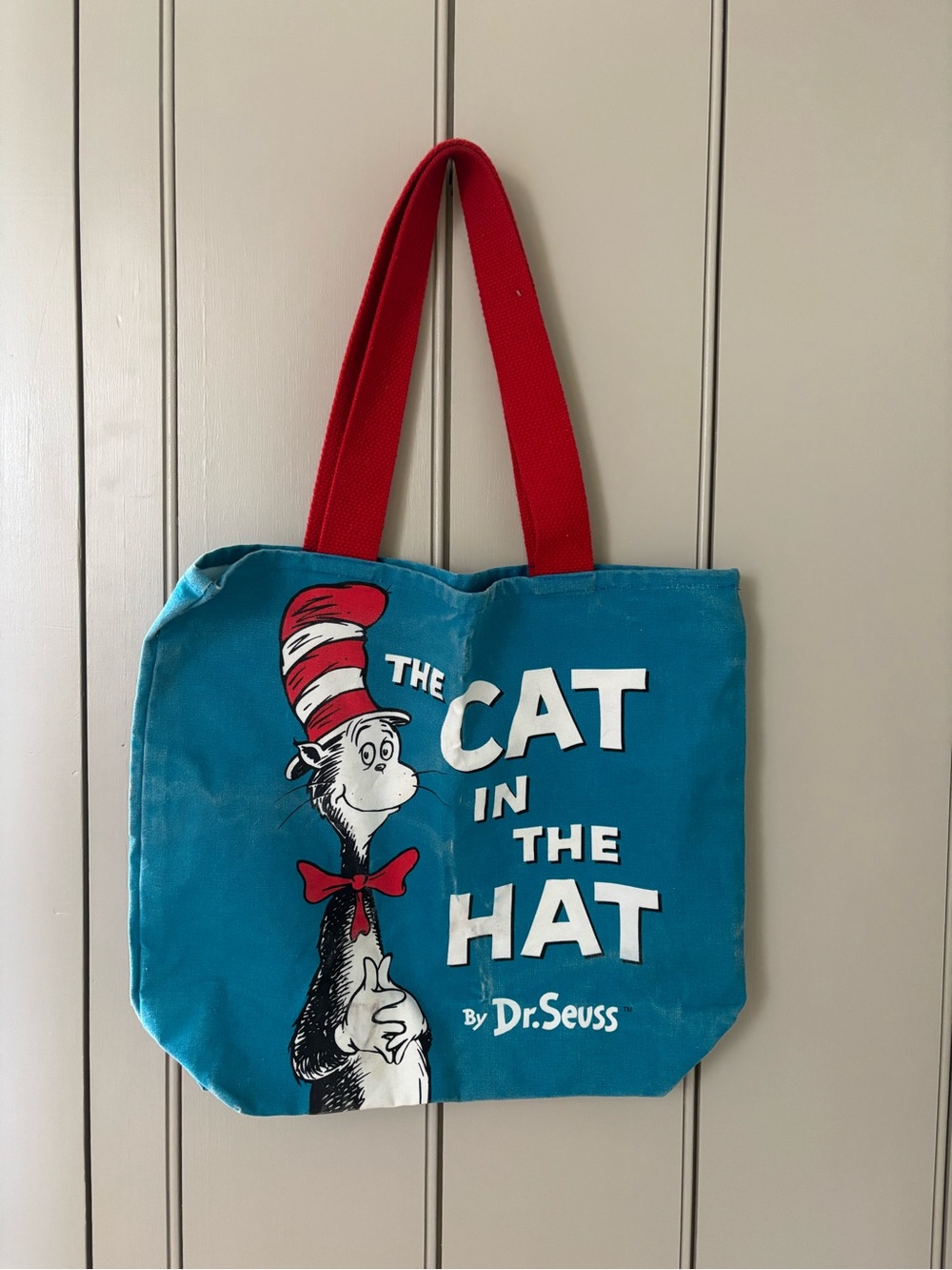 Dr. Seuss The Cat in the Hat Kids Turquoise Tote with Red Handles